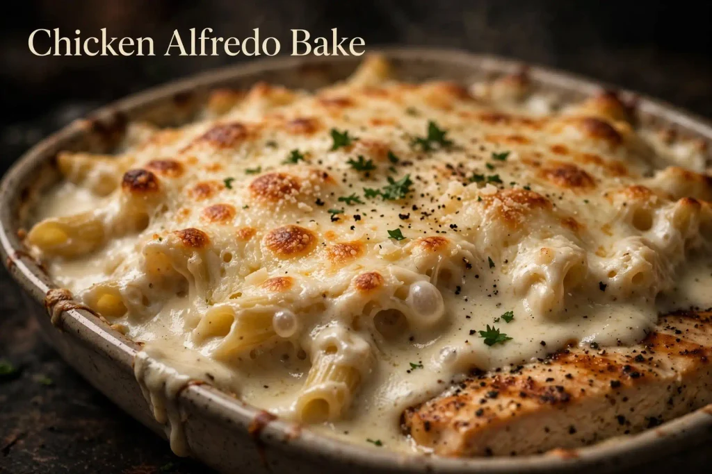 10 Casserole Recipes for Dinner That Actually Hold Up on a Weeknight 10 close up of chicken alfredo bake with bubbling cheese and creamy sauce