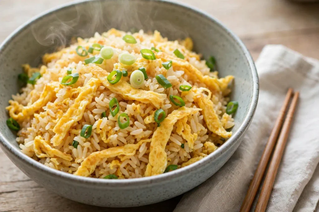 10 Best Fried Rice Recipes for Easy Weeknight Dinners 2 Bowl of classic egg fried rice with scallions, the first recipe in this fried rice recipe roundup