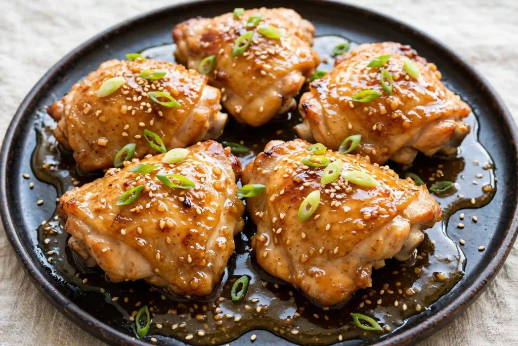 10 Best Baked Chicken Recipes for Easy Weeknight Dinners 1 Honey garlic baked chicken thighs glazed and plated, one of 10 recipes in this baked chicken roundup