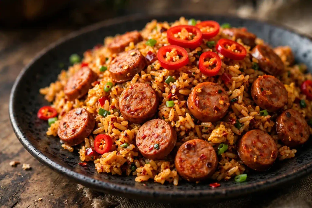 10 Best Fried Rice Recipes for Easy Weeknight Dinners 10 Spicy chicken sausage fried rice with sliced sausage and fresh chili on top