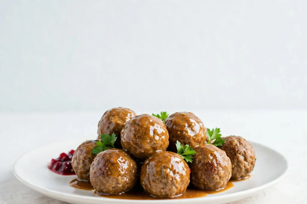 Swedish Meatballs (Ready in 40 Minutes) 2 Swedish meatballs featured image, plated dish styled for the article thumbnail