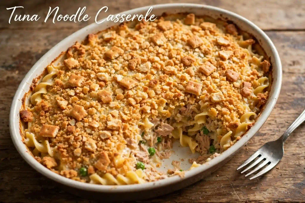 10 Casserole Recipes for Dinner That Actually Hold Up on a Weeknight 6 baked tuna noodle casserole with a crushed cracker topping in an oval dish