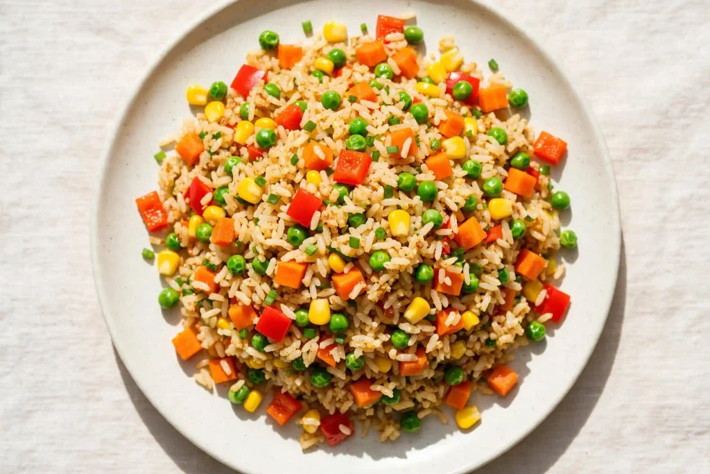 10 Best Fried Rice Recipes for Easy Weeknight Dinners 6 Colorful vegetable fried rice with carrots, peas, and bell pepper, a vegan entry in this roundup