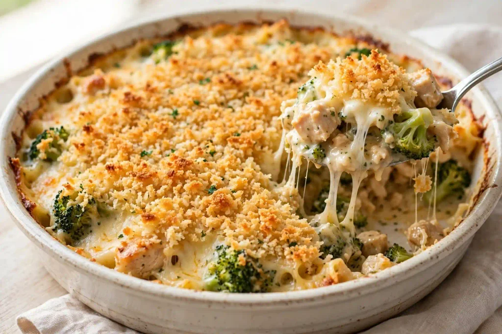 10 Best Chicken Casserole Recipes for Easy Weeknight Dinners 2 Cheesy Chicken and Broccoli Casserole, one of 10 recipes in this chicken casserole roundup, with a cheese pull from the serving spoon