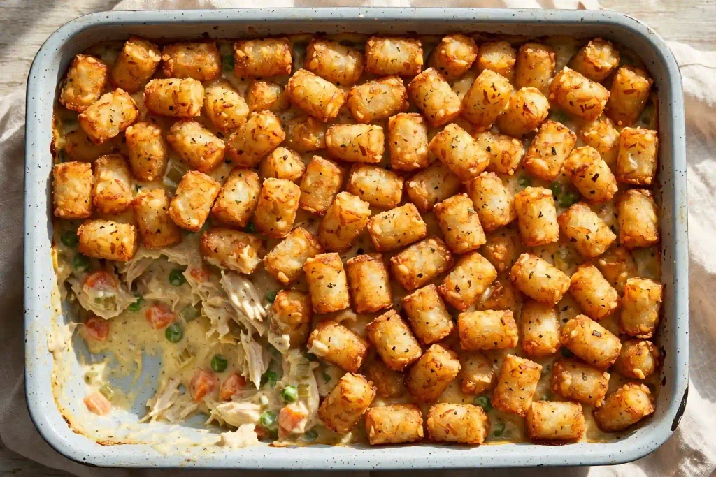 10 Best Chicken Casserole Recipes for Easy Weeknight Dinners 6 Chicken Tater Tot Casserole with crisped tater tots on top, one of the 10 recipes in this chicken casserole roundup