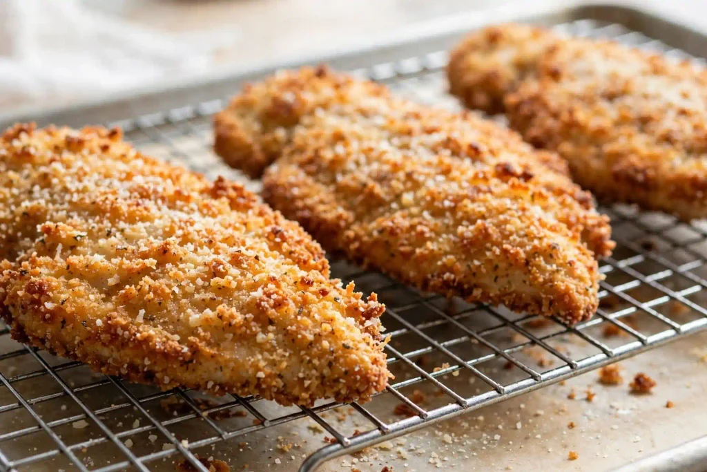 10 Best Baked Chicken Recipes for Easy Weeknight Dinners 3 Crispy parmesan baked chicken cutlets cooling on a rack, one of 10 recipes in this baked chicken roundup