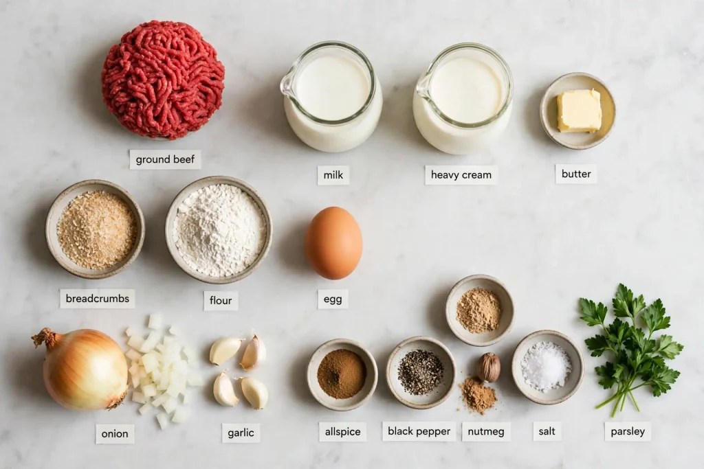 Swedish Meatballs (Ready in 40 Minutes) 3 swedish meatballs ingredients flatlay